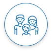 Family icon showing parents and child in blue outline