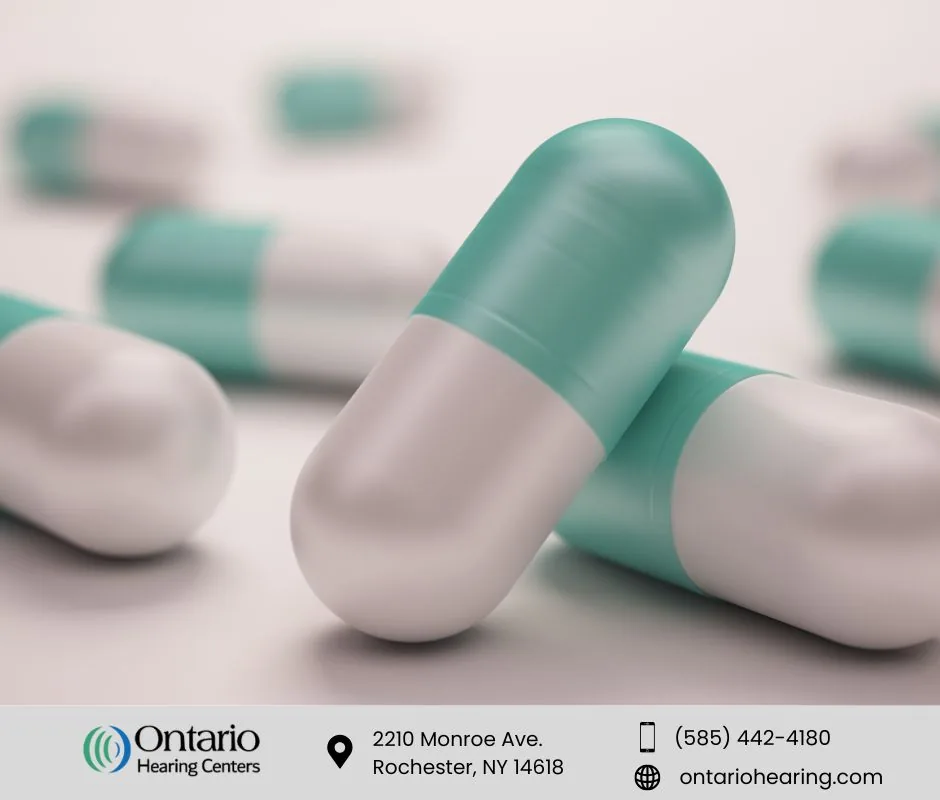 Teal and white pharmaceutical capsules for medication side effects article