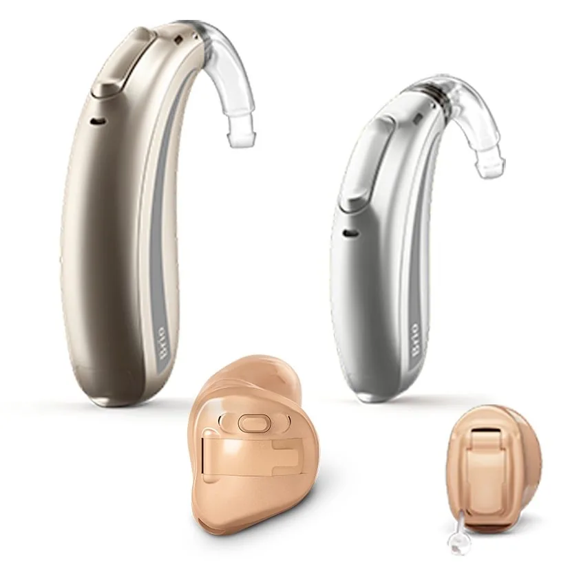 Four Phonak hearing aids in BTE and ITE styles
