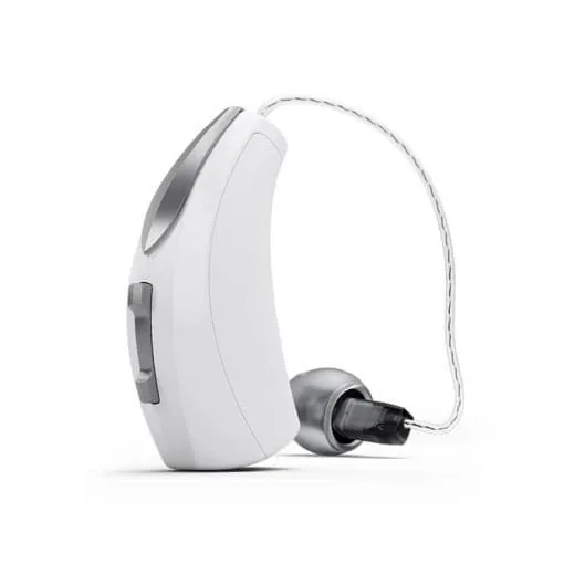 Starkey Livio behind-the-ear hearing aid in white