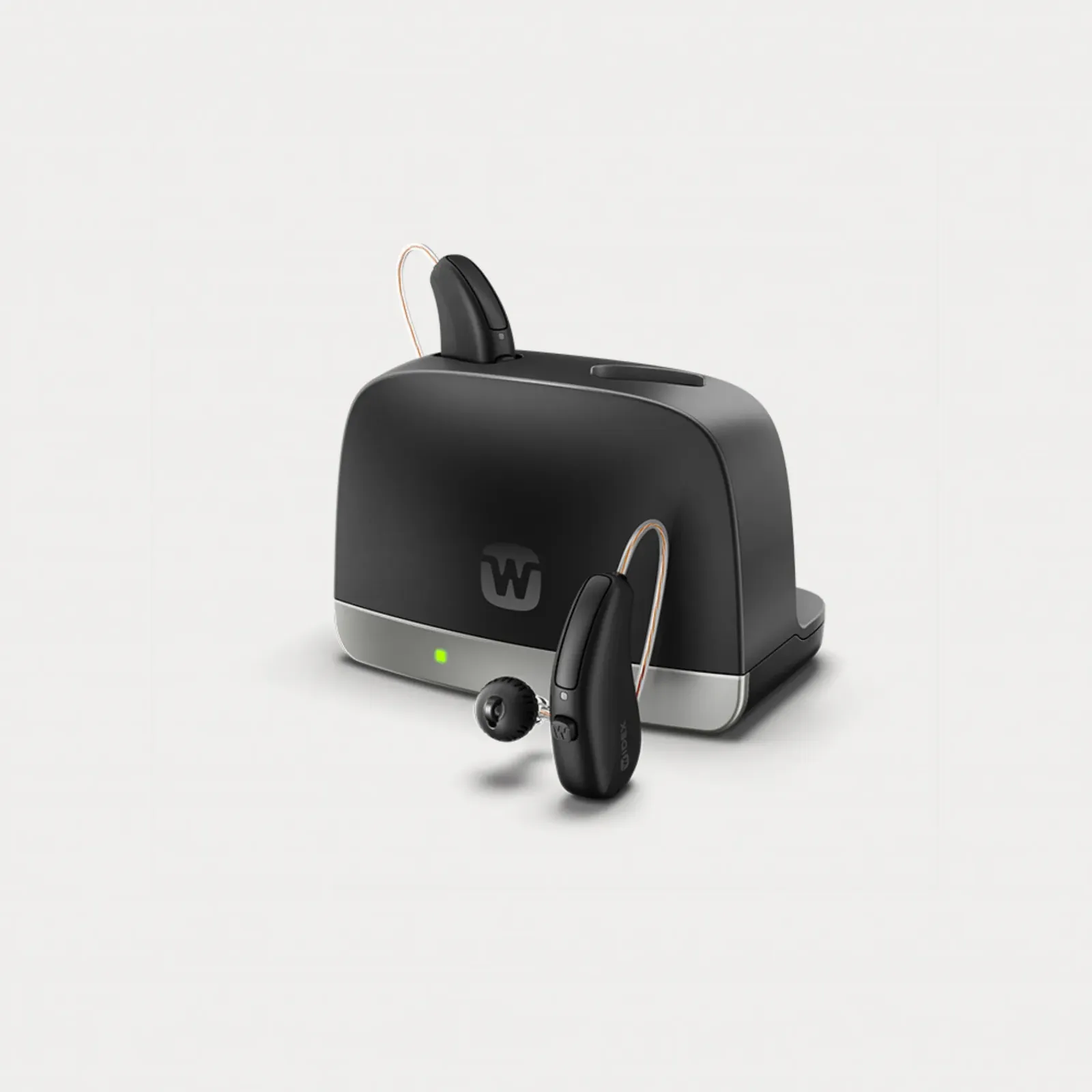 Widex Allure rechargeable hearing aids with charging case